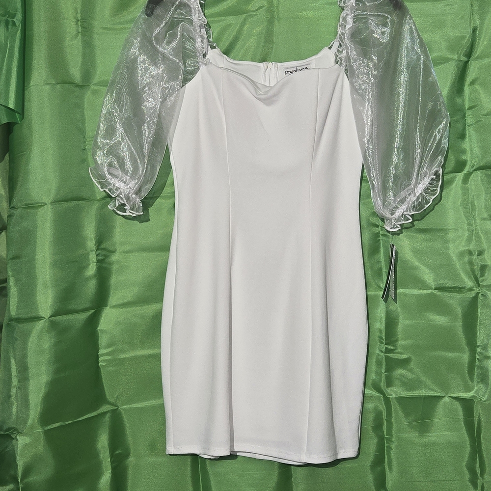 Xtraordinary White Mini Dress with Sheer Sleeves